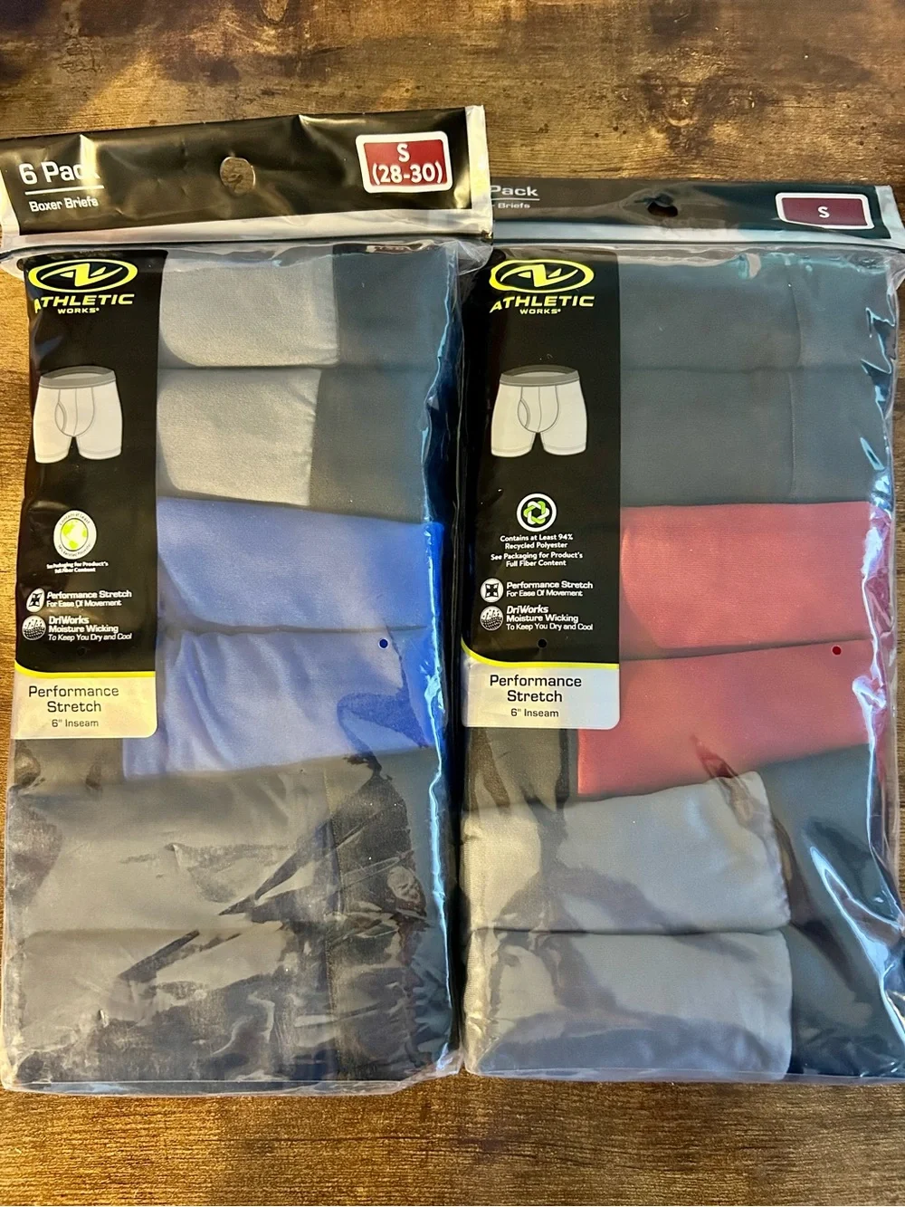 2 Packs of Athletic Works Men’s S Performance Stretch Boxer Briefs - Blue & Red
